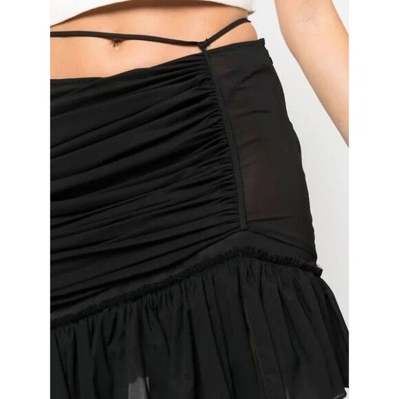 Nensi Dojaka Ruched Asymmetric Stretch Silk Mini Skirt Black Ruffle Size Small - Picture 2 of 10